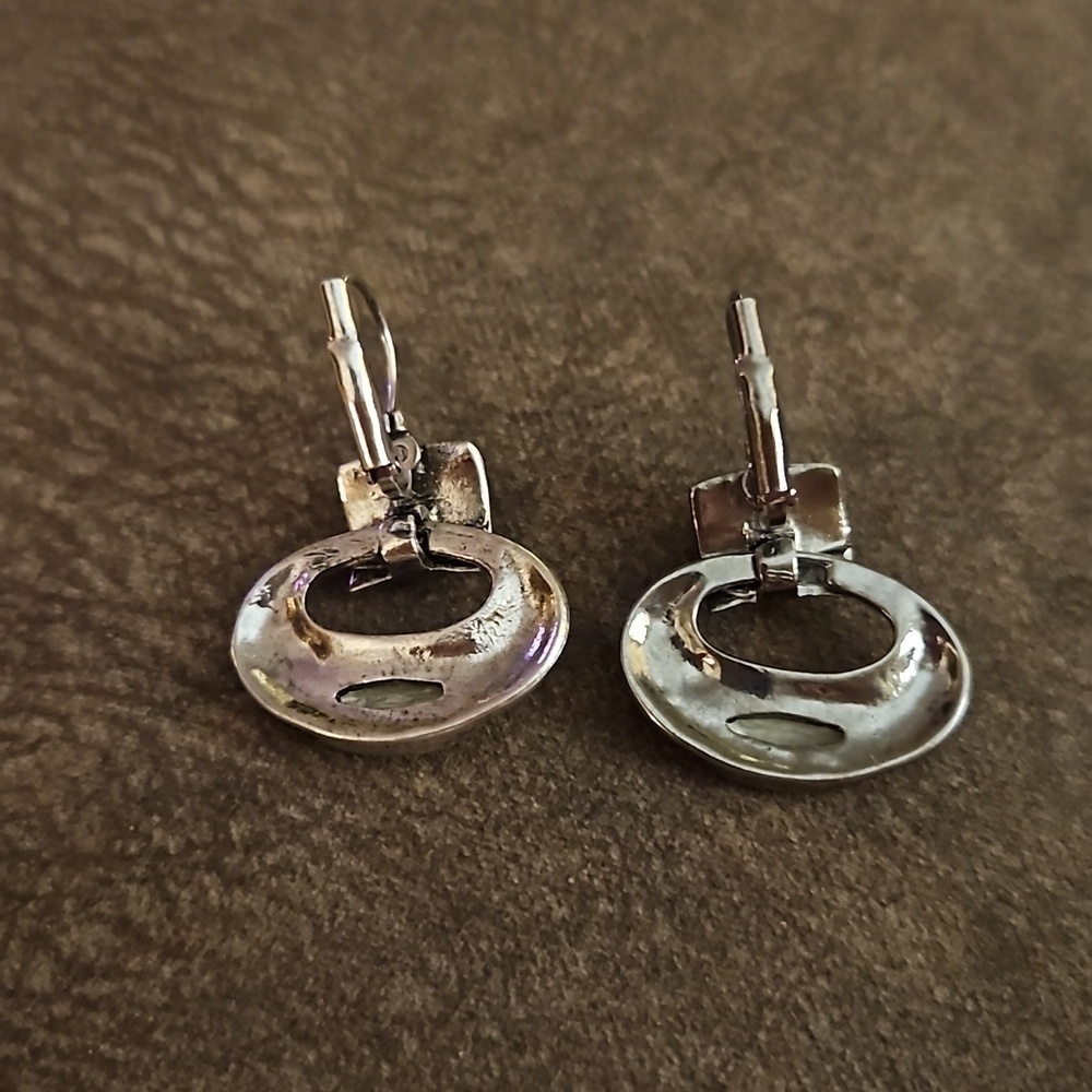 VTG Mismatched Oval Gem Mod Leverback Earrings - Picture 3 of 4